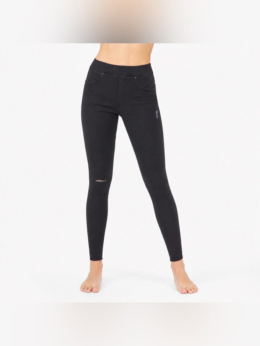 Spanx Black Distressed Skinny Denim Jeans 
L